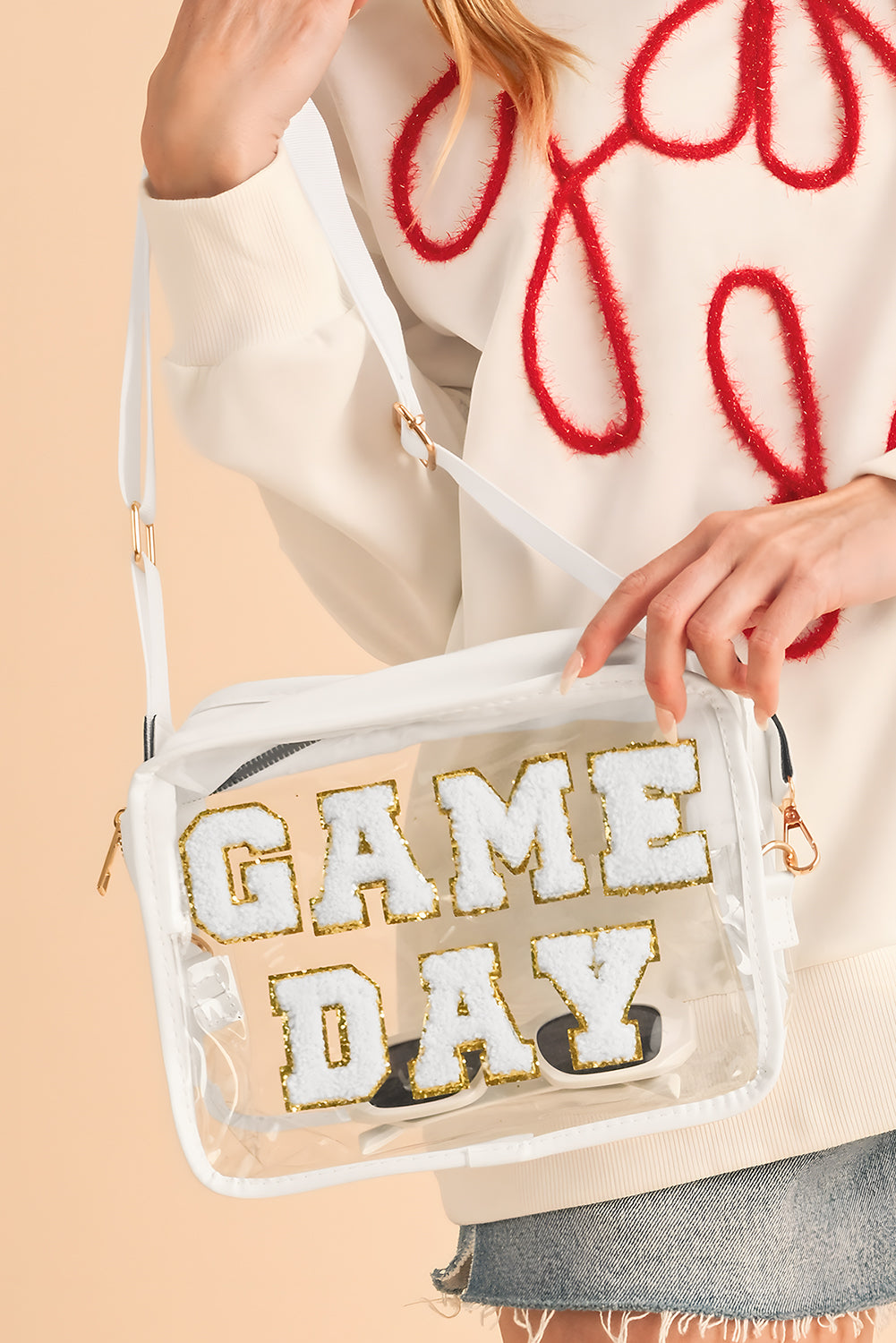 Black Chenille GAME DAY Pattern Clear Shoulder Bag