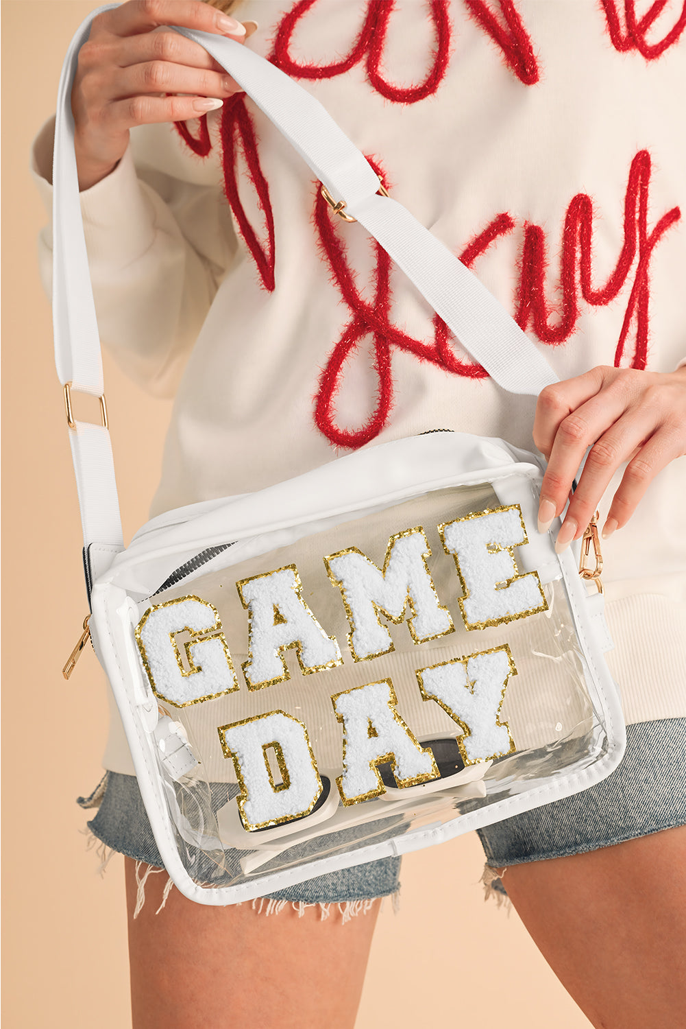 Black Chenille GAME DAY Pattern Clear Shoulder Bag