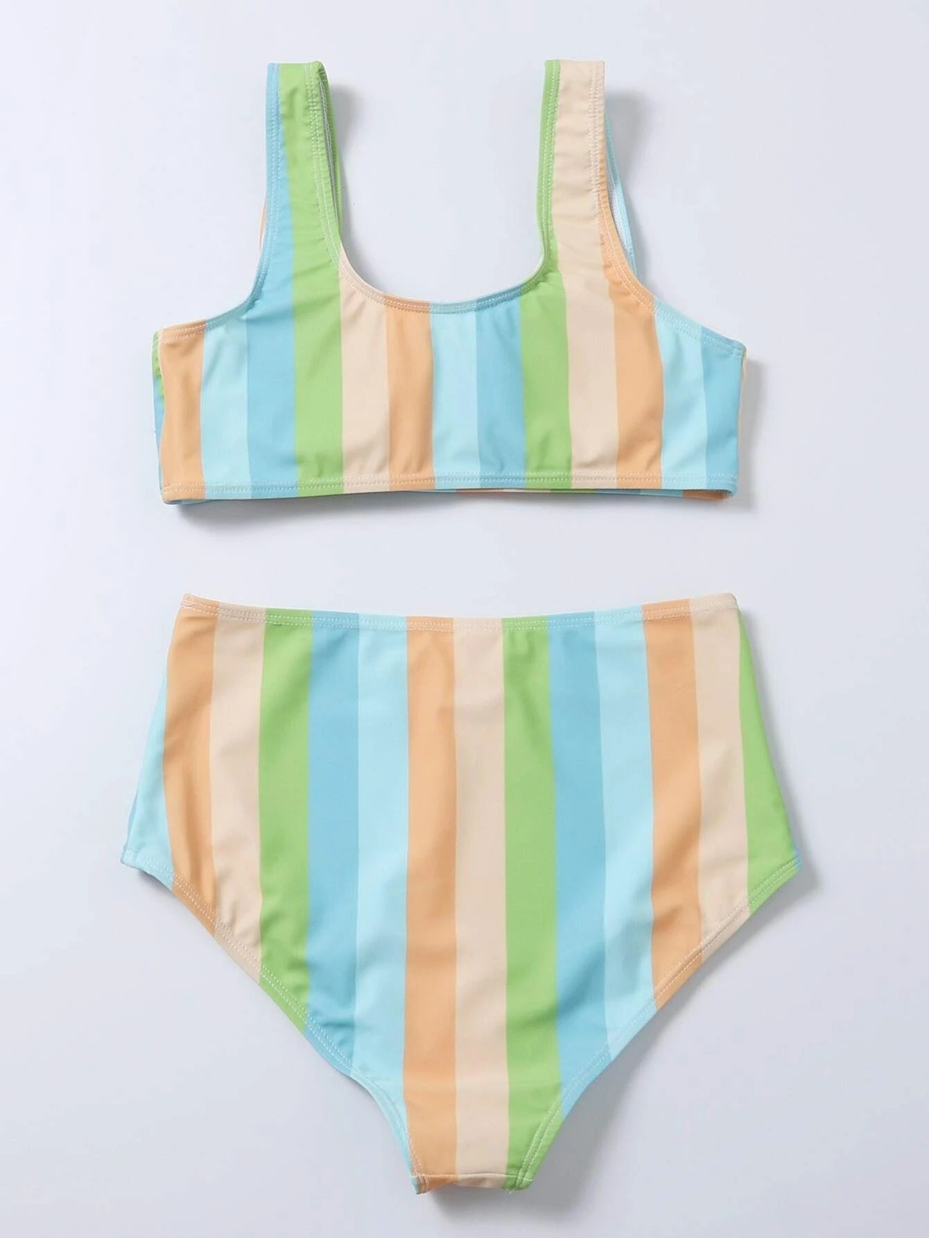 Striped Print Bikini High Waist Swimsuit