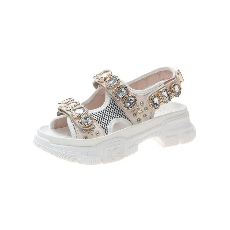 Rhinestone Platform Sandals Mesh Wedges Women