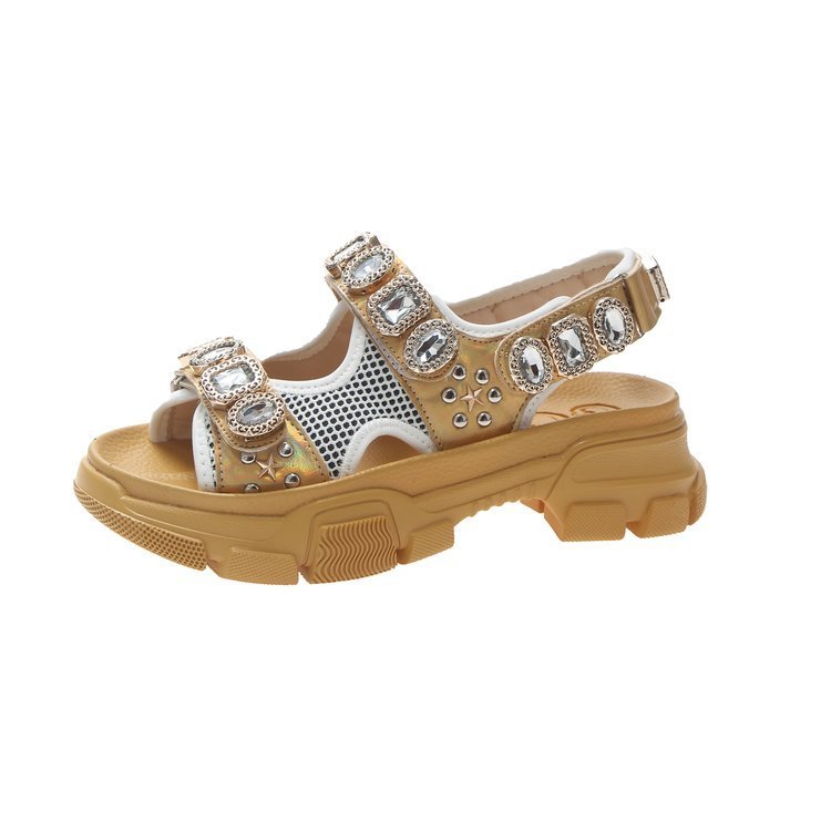 Rhinestone Platform Sandals Mesh Wedges Women