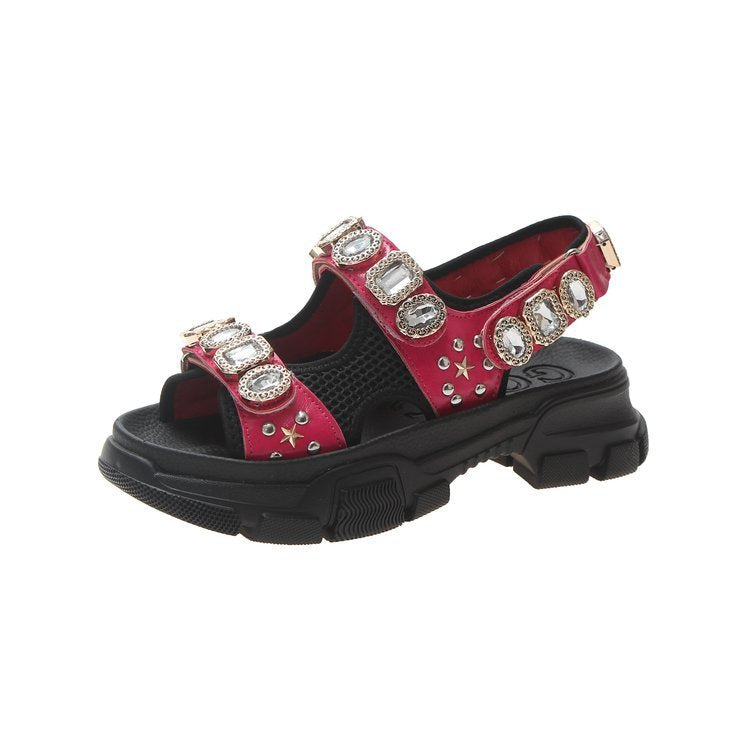 Rhinestone Platform Sandals Mesh Wedges Women