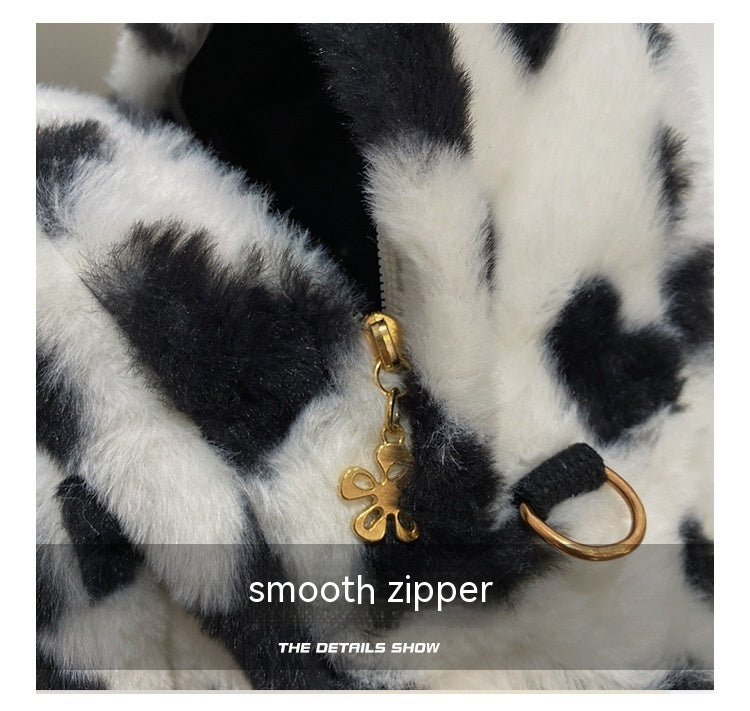 Cute Cows Pattern Furry Backpack Women Small Bags