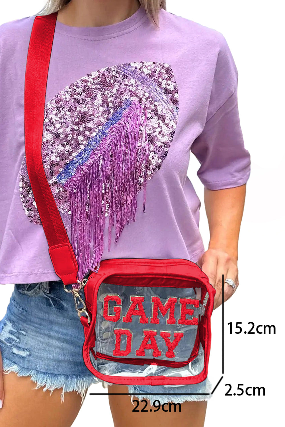 Black Chenille GAME DAY Pattern Clear Shoulder Bag