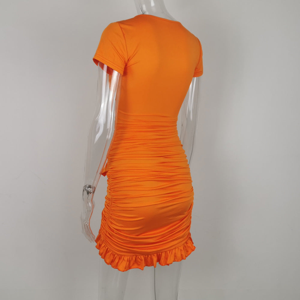 Short sleeve fluorescent lace dress