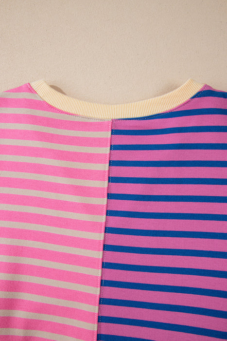 Sky Blue Stripe Colorblock Drop Shoulder Oversize Sweatshirt