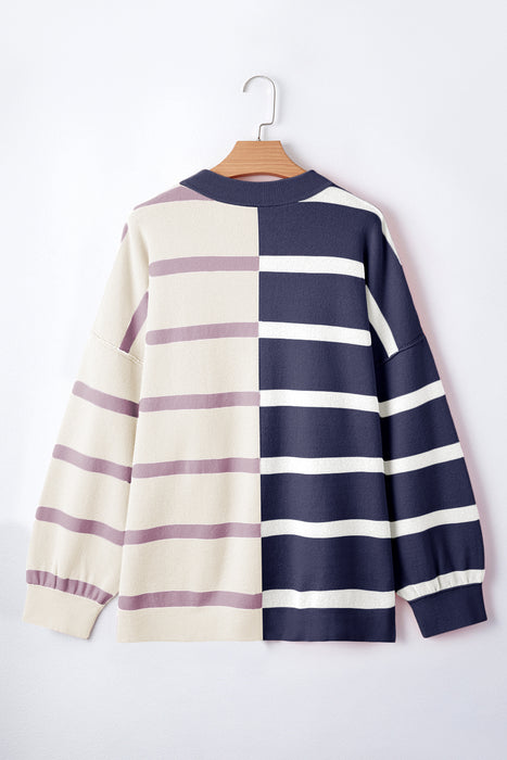 Khaki Stripe Exposed Seam Patchwork Loose Sweatshirts