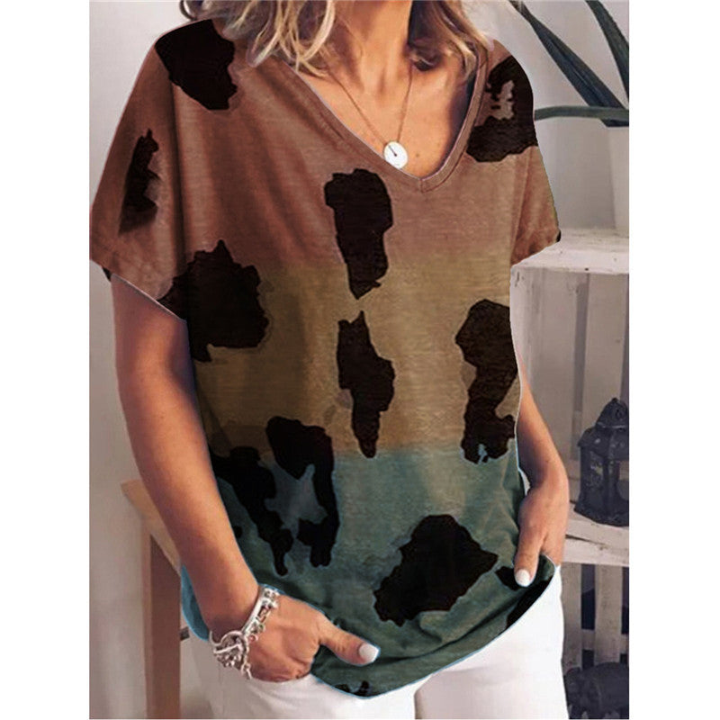 New Gradient Color Printing Short-Sleeved Large Size Loose Women's T-Shirt Tops Women