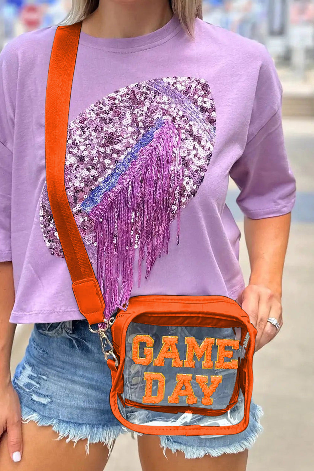 Black Chenille GAME DAY Pattern Clear Shoulder Bag