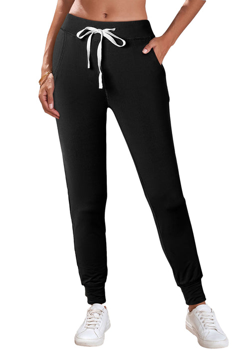 Black Casual Drawstring Drop Waist Pocketed Joggers