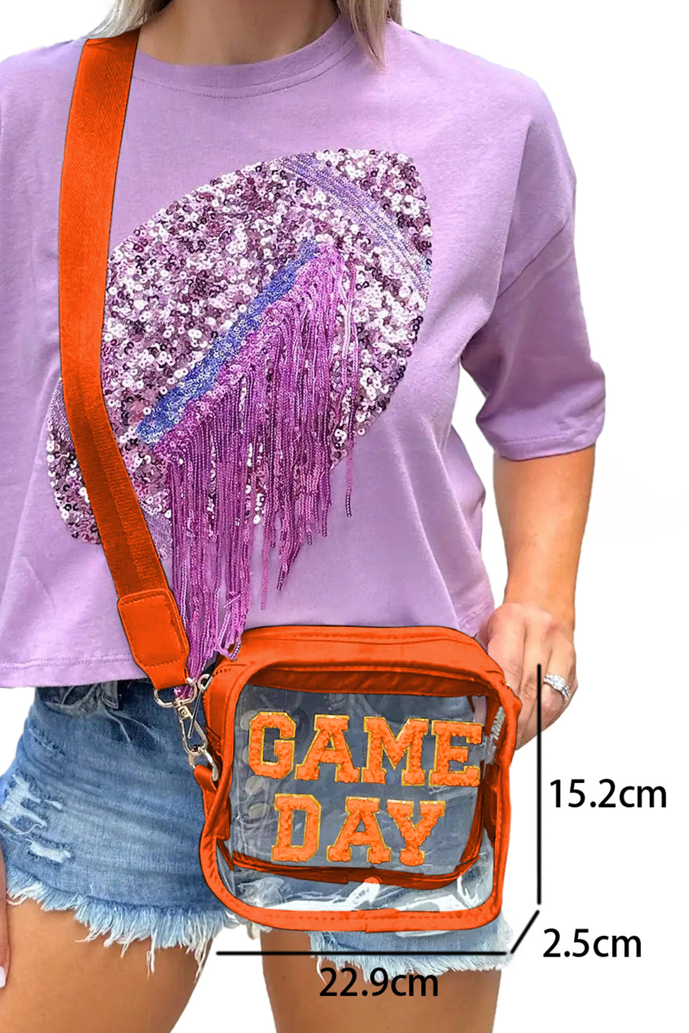 Black Chenille GAME DAY Pattern Clear Shoulder Bag