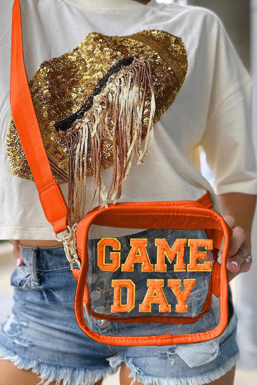 Black Chenille GAME DAY Pattern Clear Shoulder Bag