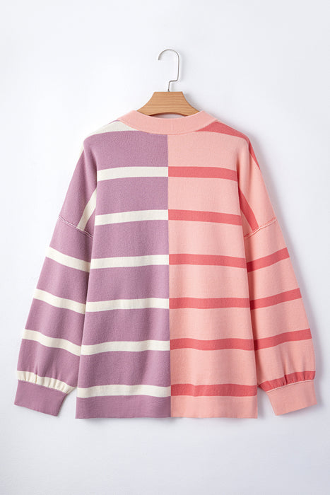 Khaki Stripe Exposed Seam Patchwork Loose Sweatshirts