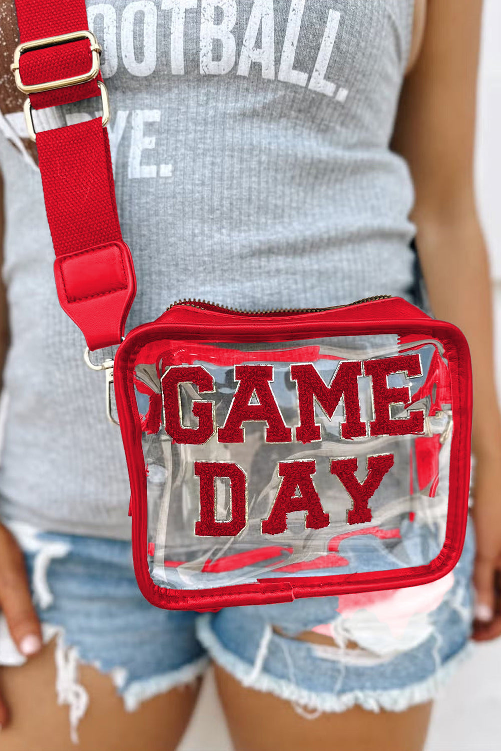 Black Chenille GAME DAY Pattern Clear Shoulder Bag