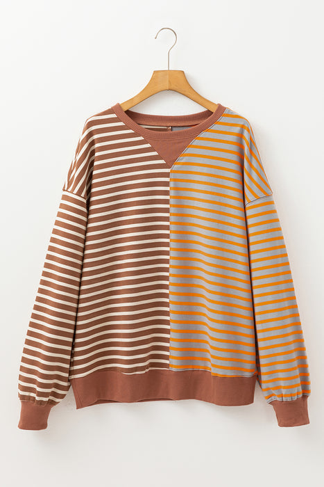 Sky Blue Stripe Colorblock Drop Shoulder Oversize Sweatshirt