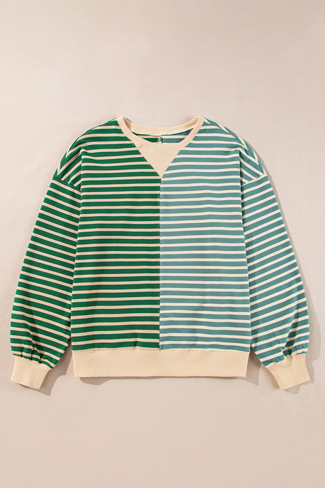 Sky Blue Stripe Colorblock Drop Shoulder Oversize Sweatshirt