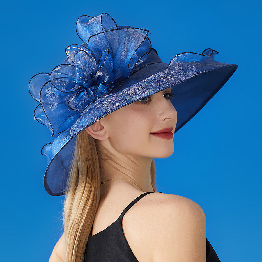 European And American Sun Protection Hat Women's Organza Solid Color Large Flower Sun Hat British Lady Elegant Graceful