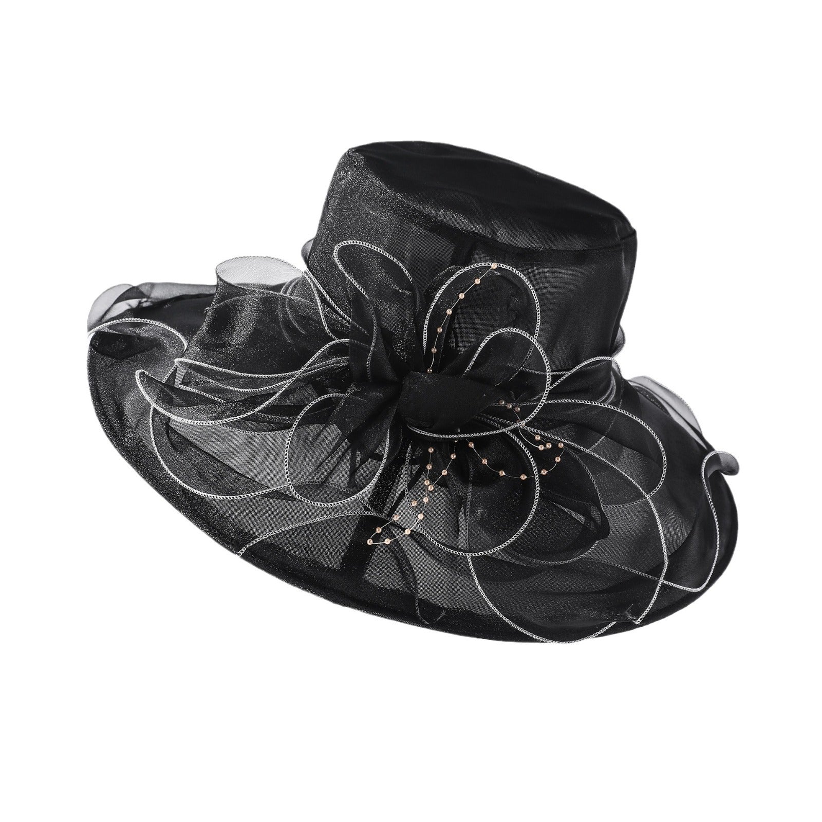 European And American Sun Protection Hat Women's Organza Solid Color Large Flower Sun Hat British Lady Elegant Graceful