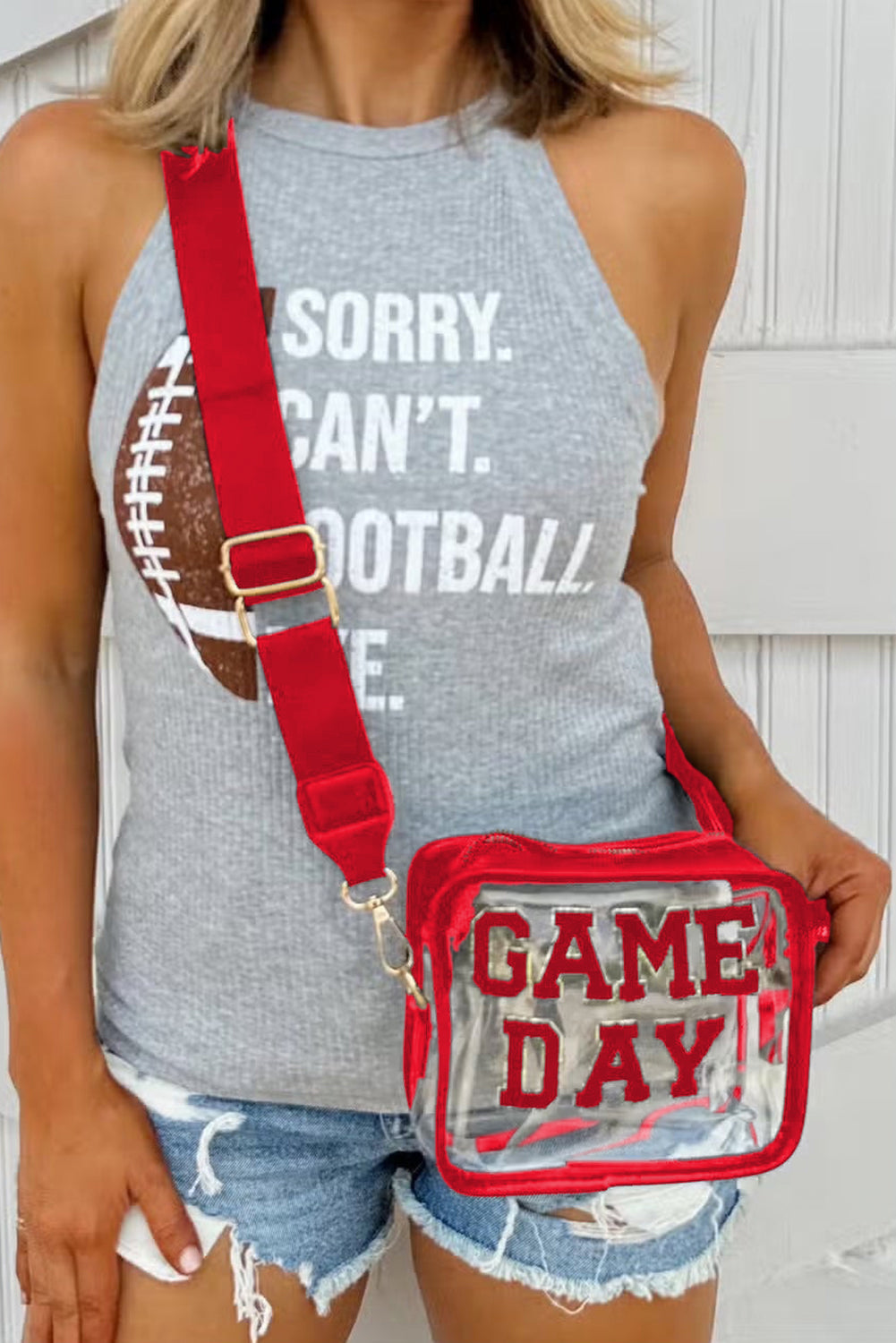 Black Chenille GAME DAY Pattern Clear Shoulder Bag