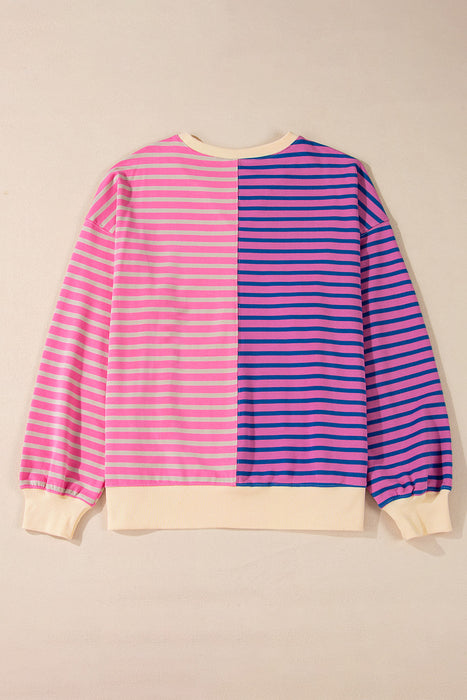 Sky Blue Stripe Colorblock Drop Shoulder Oversize Sweatshirt