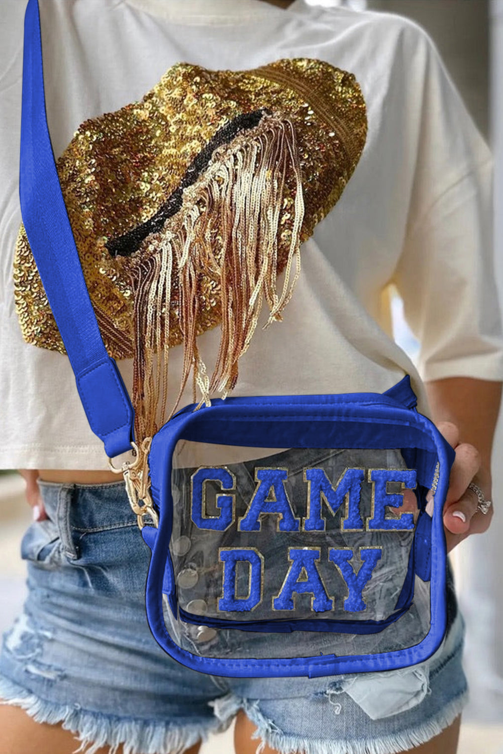 Black Chenille GAME DAY Pattern Clear Shoulder Bag