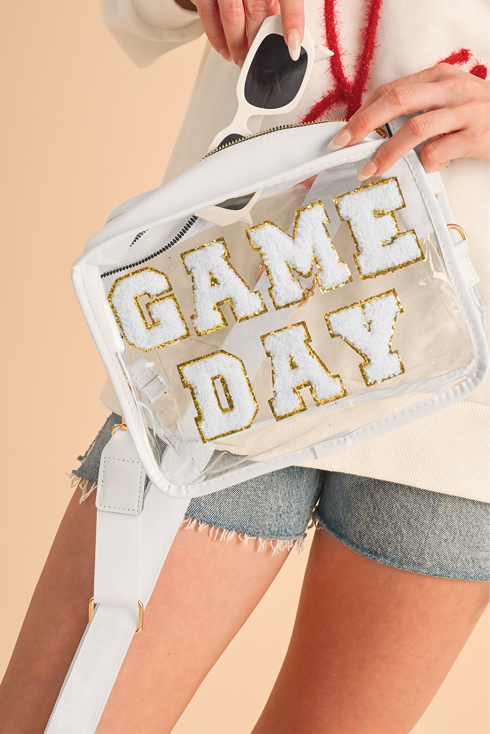 Black Chenille GAME DAY Pattern Clear Shoulder Bag