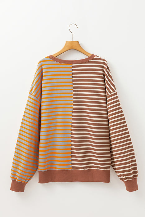 Sky Blue Stripe Colorblock Drop Shoulder Oversize Sweatshirt