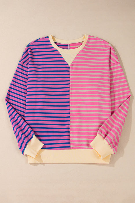 Sky Blue Stripe Colorblock Drop Shoulder Oversize Sweatshirt