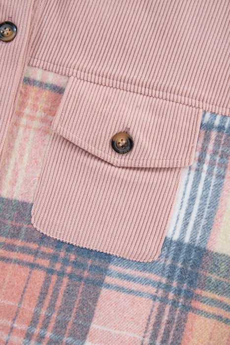 Light Pink Plaid Corduroy Patchwork Pocket Loose Shacket